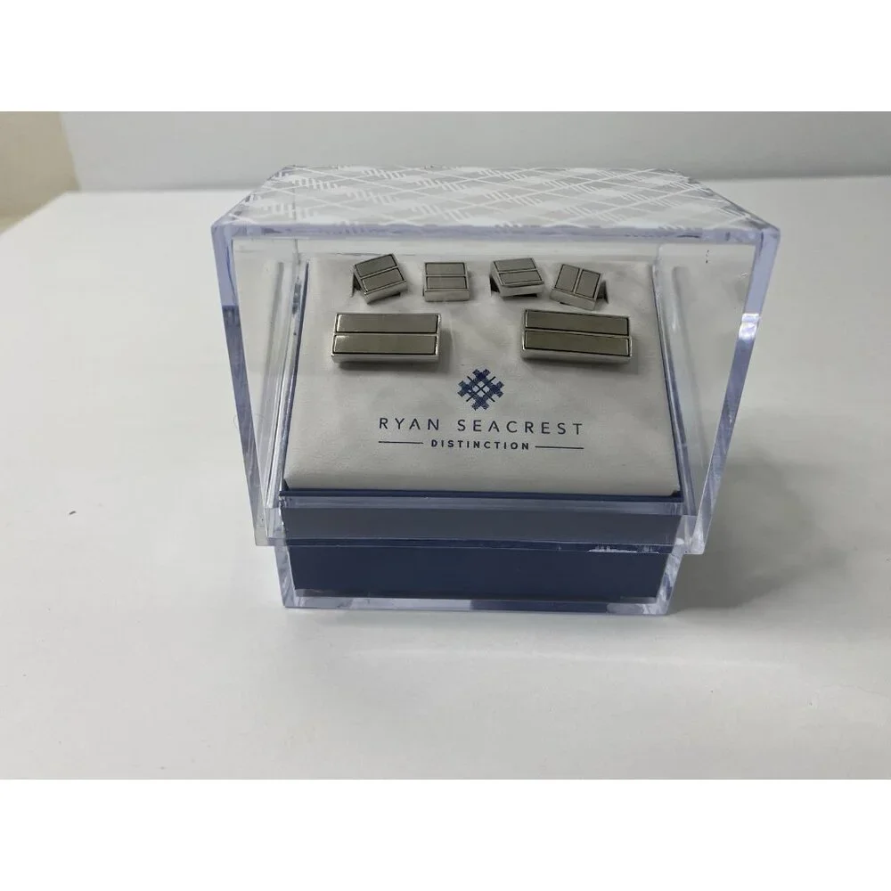 $90 Ryan Seacrest Distinction Men Rhodium Silver Tone Cufflinks Tuxedo Button #2